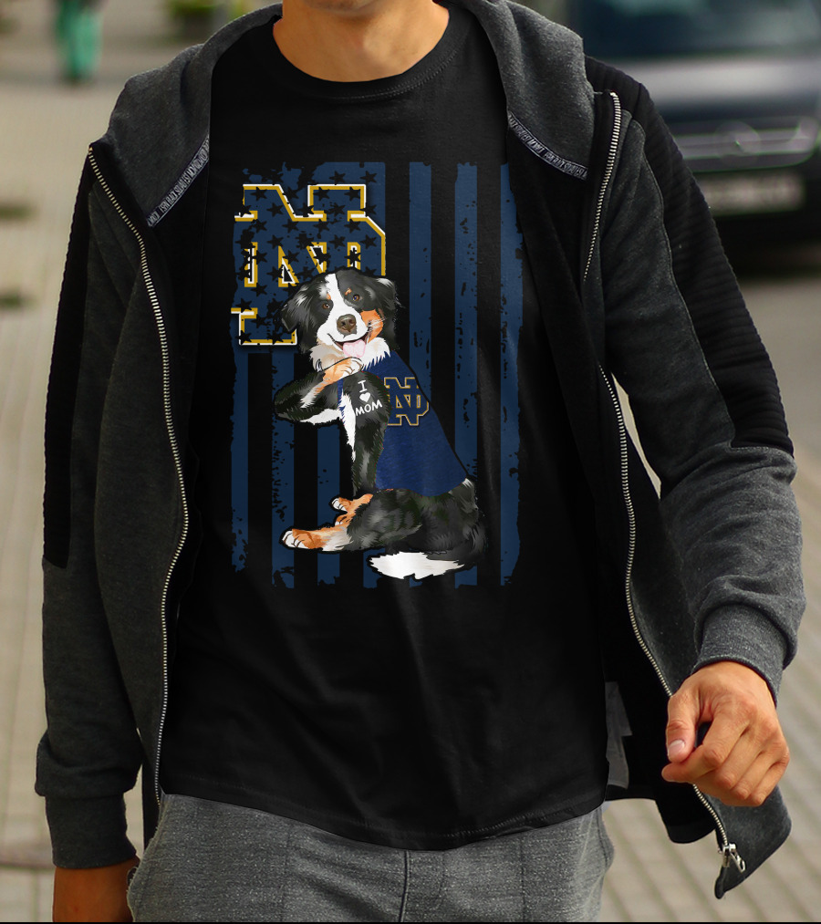 Border Collie Notre Dame Fighting Irish ND I Love Mom T-Shirt