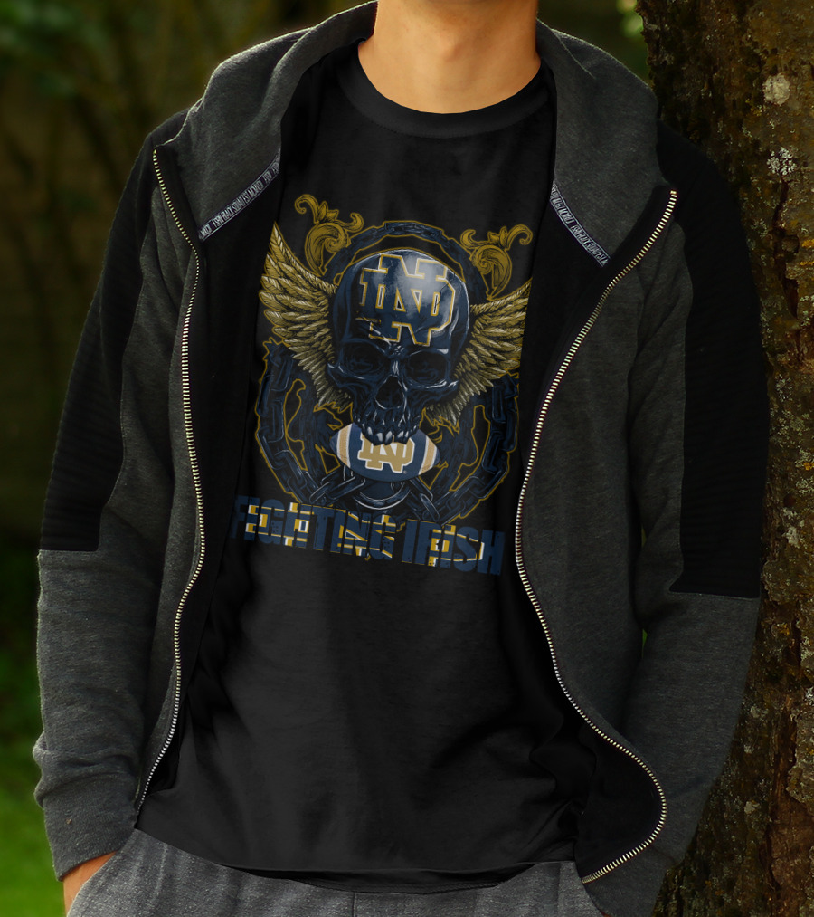ND Skull Wings Chain Football Fighting Irish T-Shirt