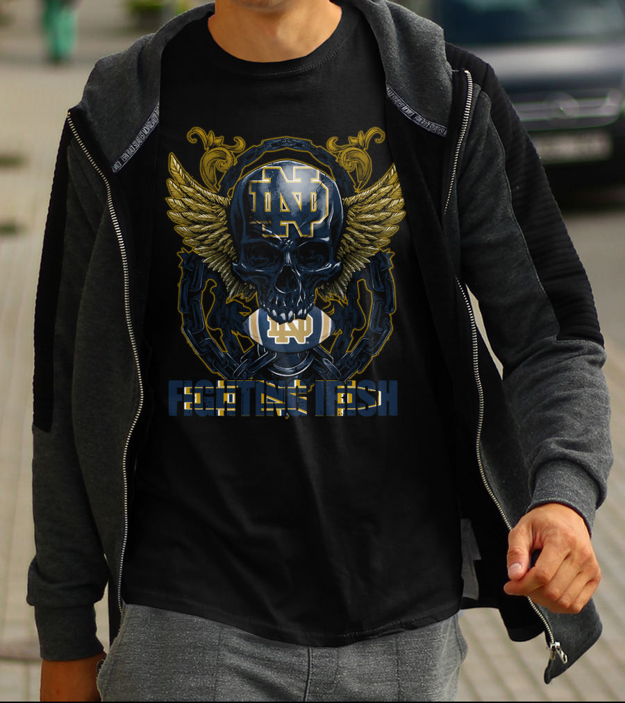 ND Skull Wings Chain Football Fighting Irish T-Shirt
