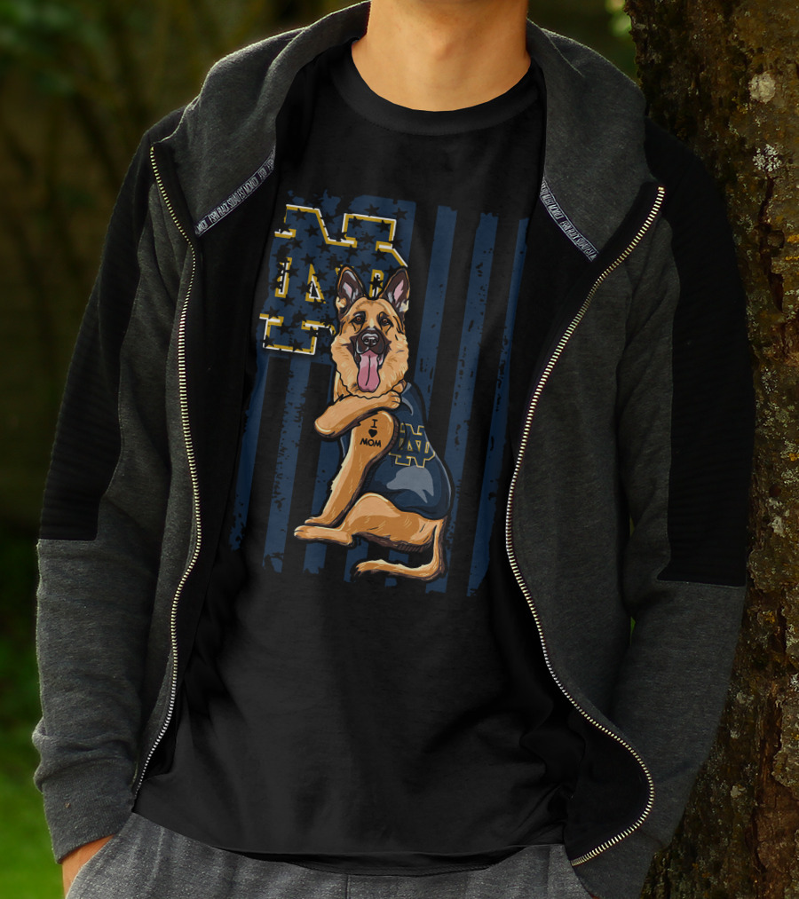 German Shepherd Notre Dame Fighting Irish I Love Mom Tattoo T-Shirt