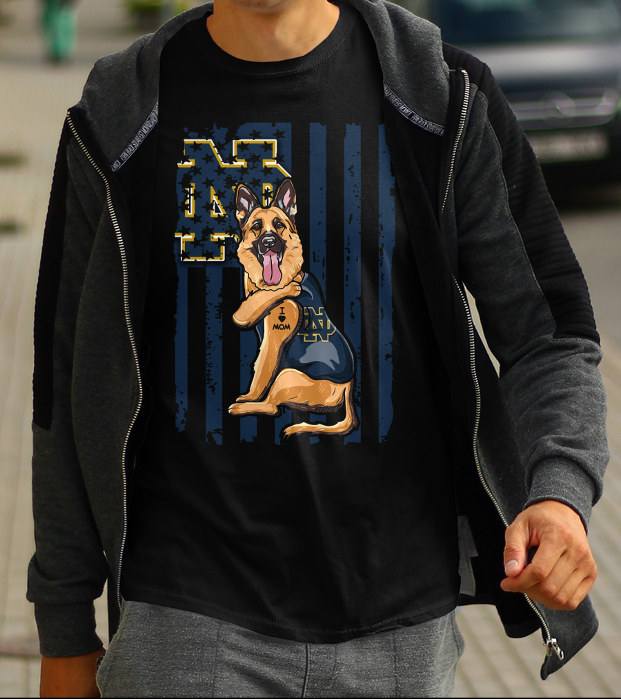 German Shepherd Notre Dame Fighting Irish I Love Mom Tattoo T-Shirt