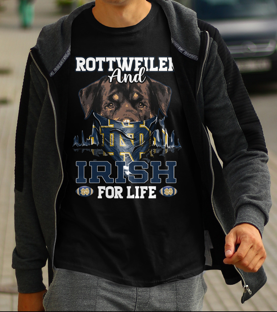 Rottweiler And Irish For Life Notre Dame ND Fan T-Shirt