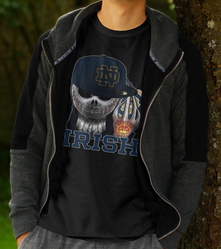 Notre Dame ND Irish Jackskull Pumpkin Football T-Shirt