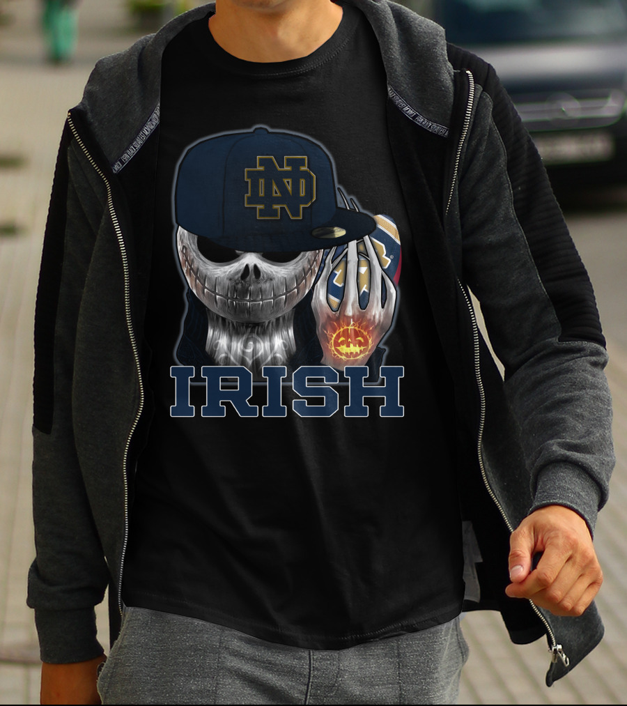 Notre Dame ND Irish Jackskull Pumpkin Football T-Shirt