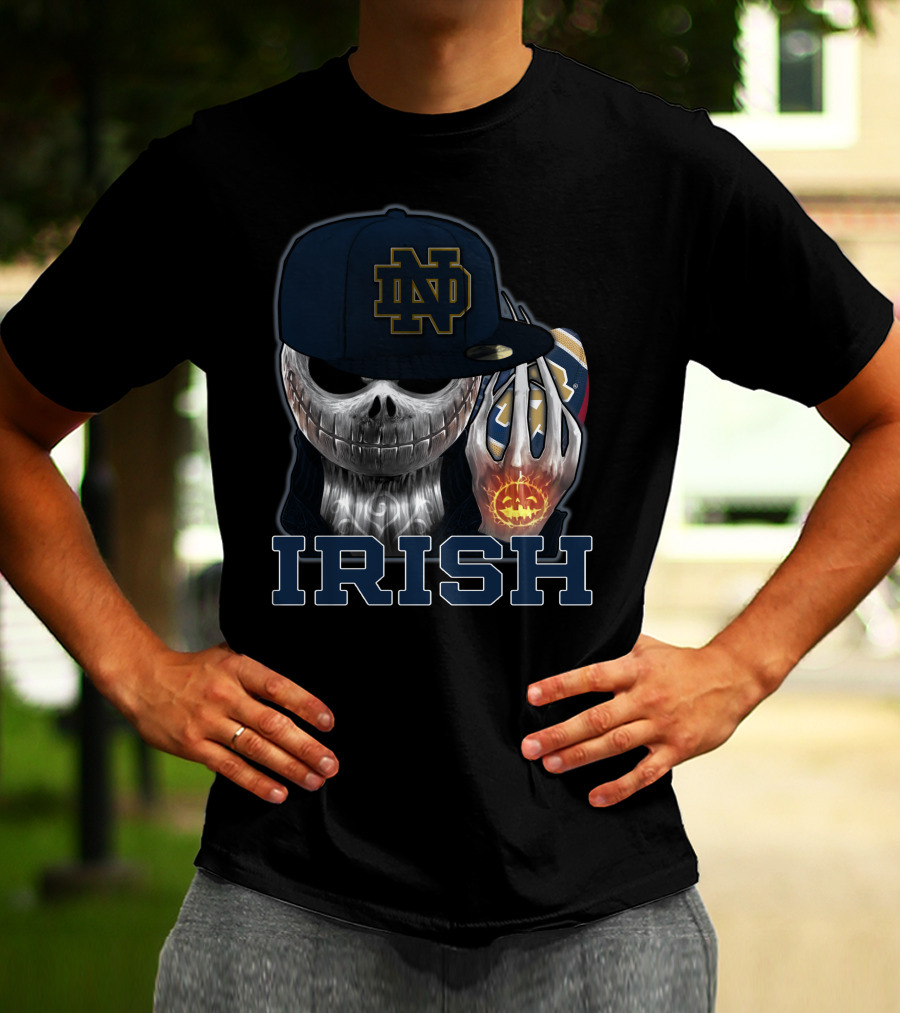 Notre Dame ND Irish Jackskull Pumpkin Football T-Shirt