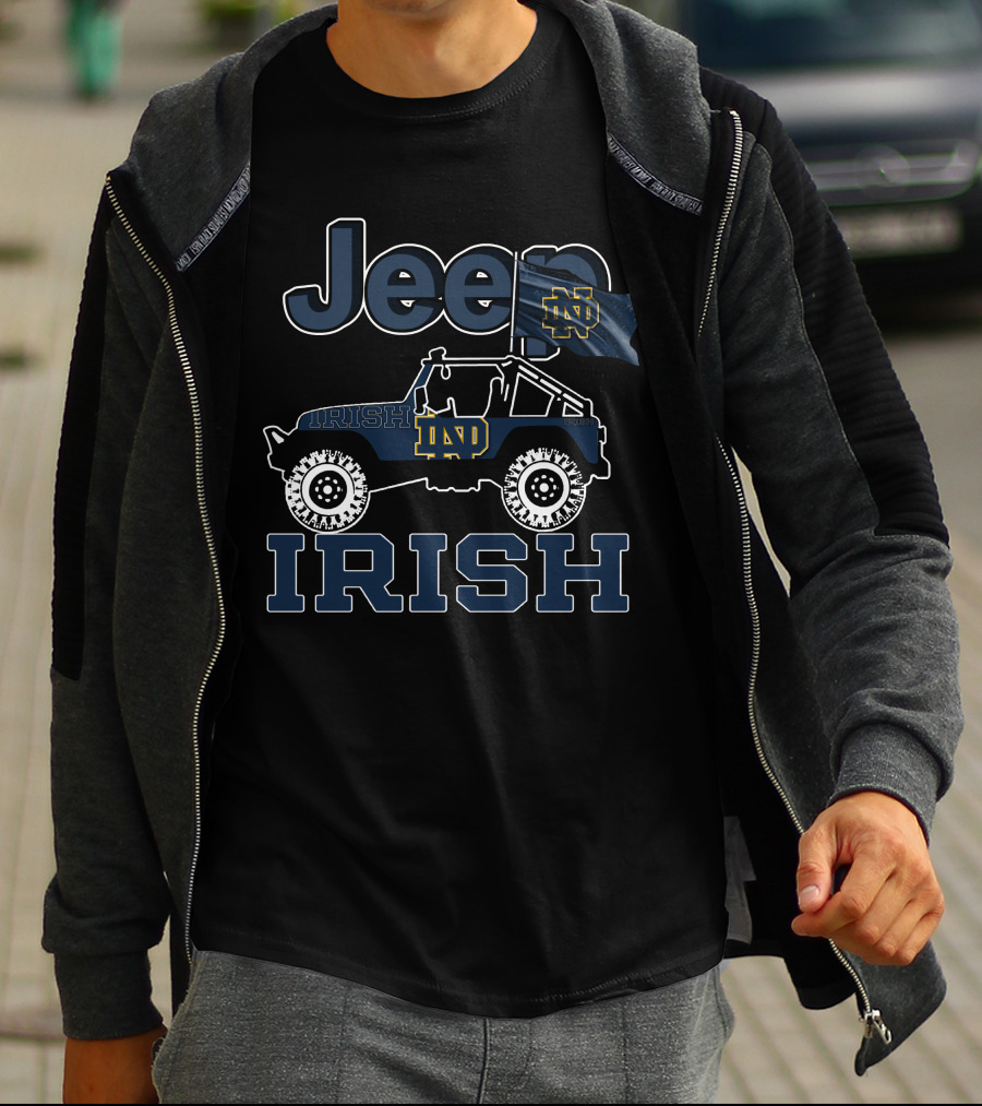 Jeep Notre Dame Fighting Irish ND Jeep With Flag T-Shirt