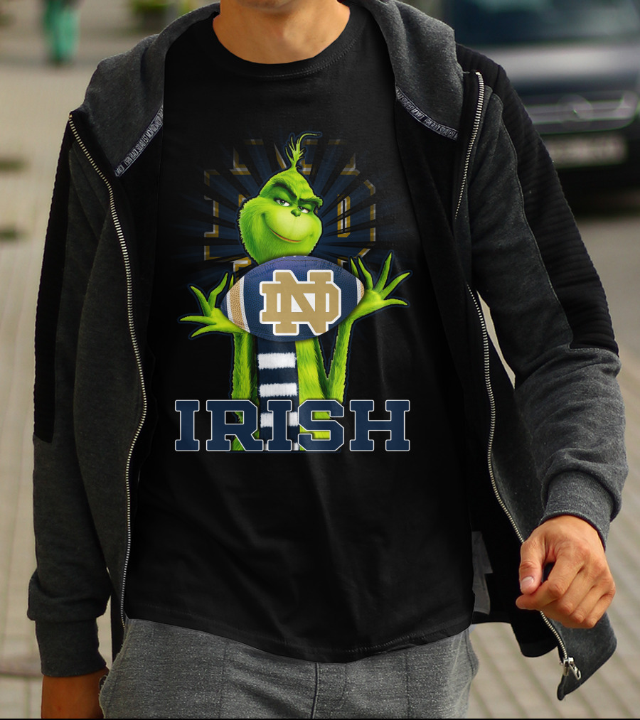 Grinch Holding Notre Dame Football Irish T-Shirt