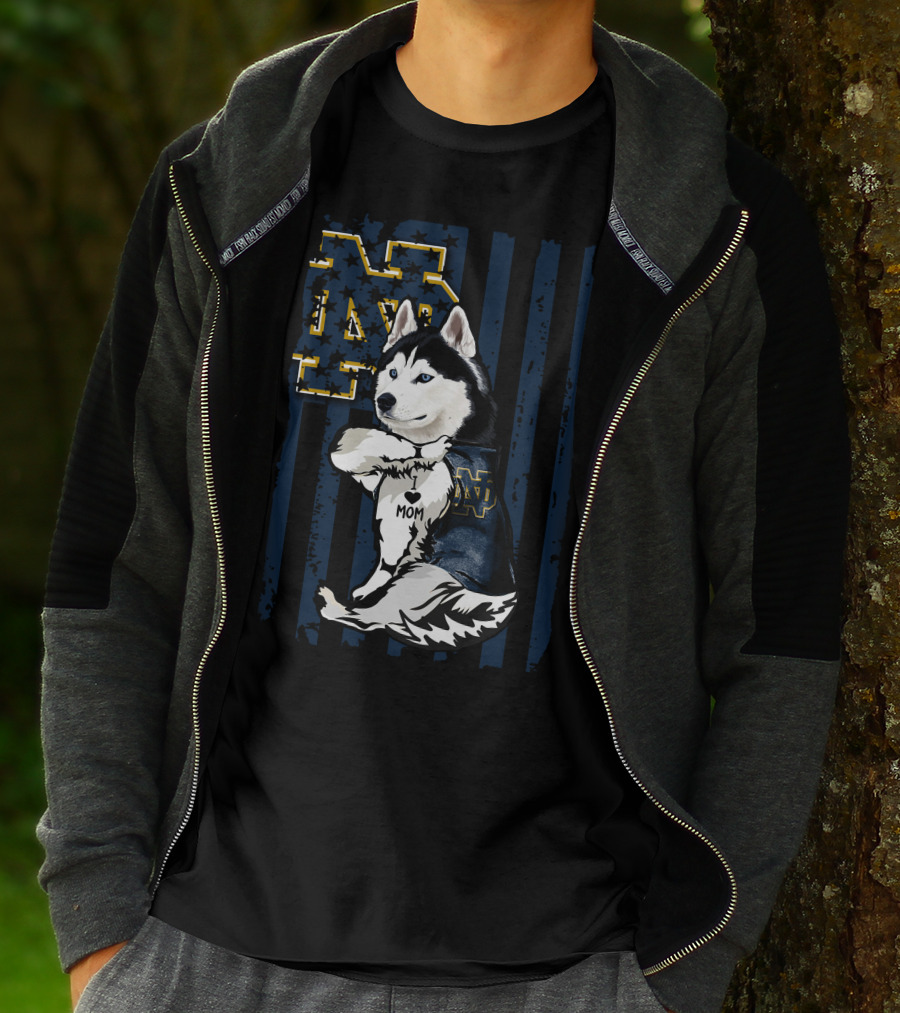 Notre Dame Fighting Irish Siberian Husky I Love Mom T-Shirt
