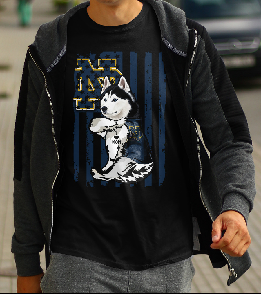 Notre Dame Fighting Irish Siberian Husky I Love Mom T-Shirt