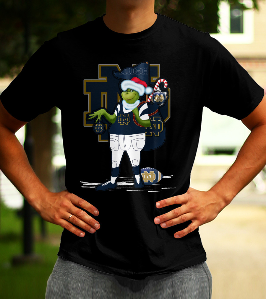 Grinchxmas Irish Notre Dame Fighting Irish Football Santa Holiday T-Shirt