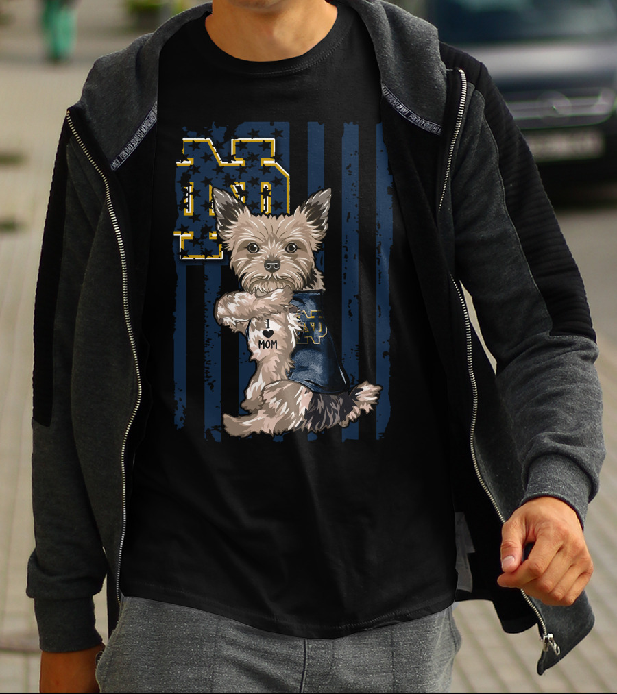 Notre Dame Fighting Irish Yorkshire Terrier I Love Mom T-Shirt