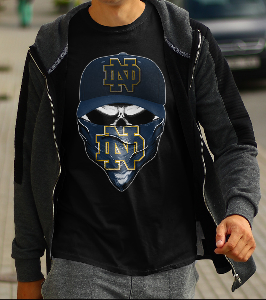 Notre Dame Fighting Irish Skull ND Logo Hat And Bandana T-Shirt