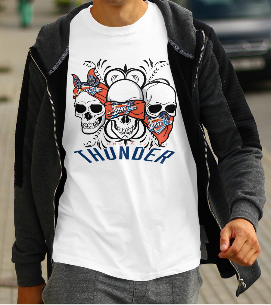 Oklahoma City Thunder Three Skull Bandana OKC T-Shirt