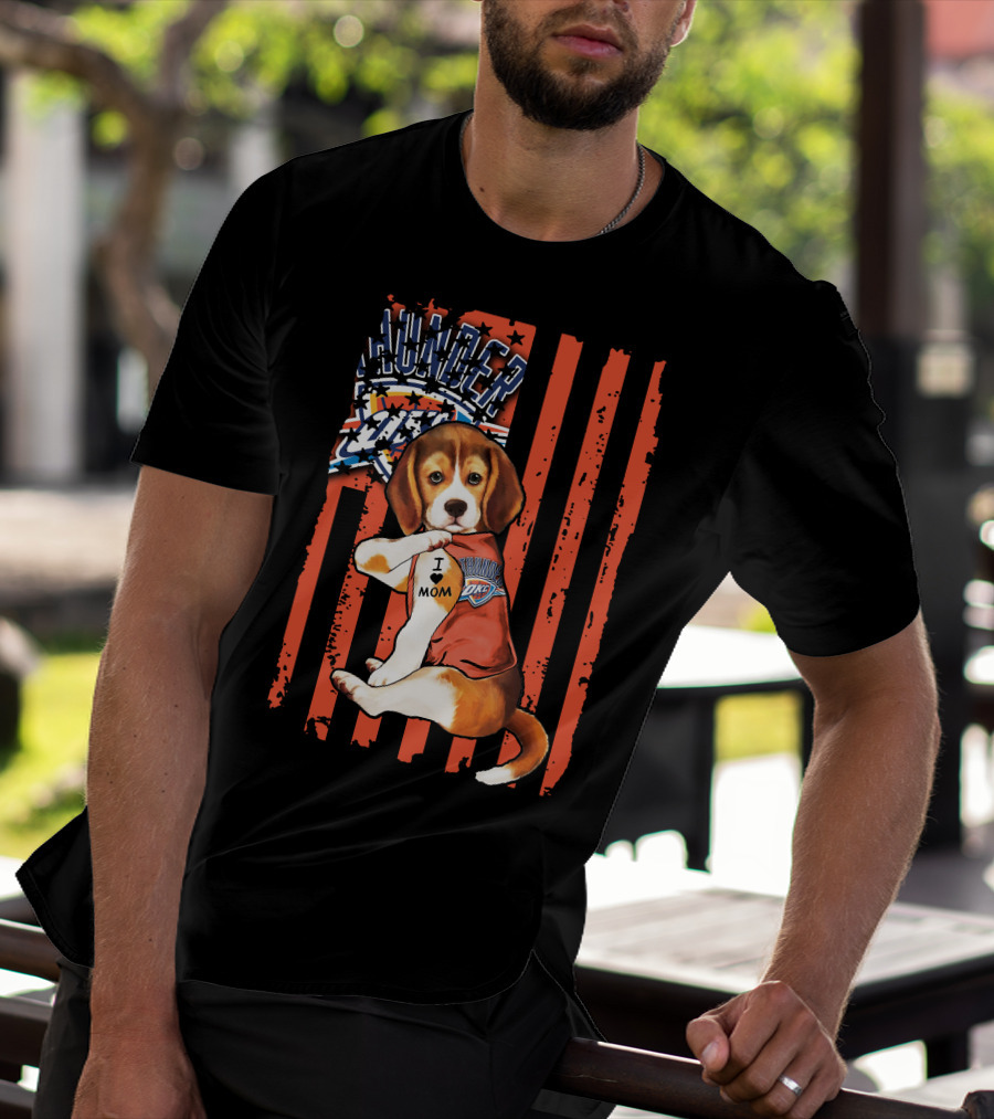Oklahoma City Thunder Beagle Puppy Tattoo I Love Mom T-Shirt