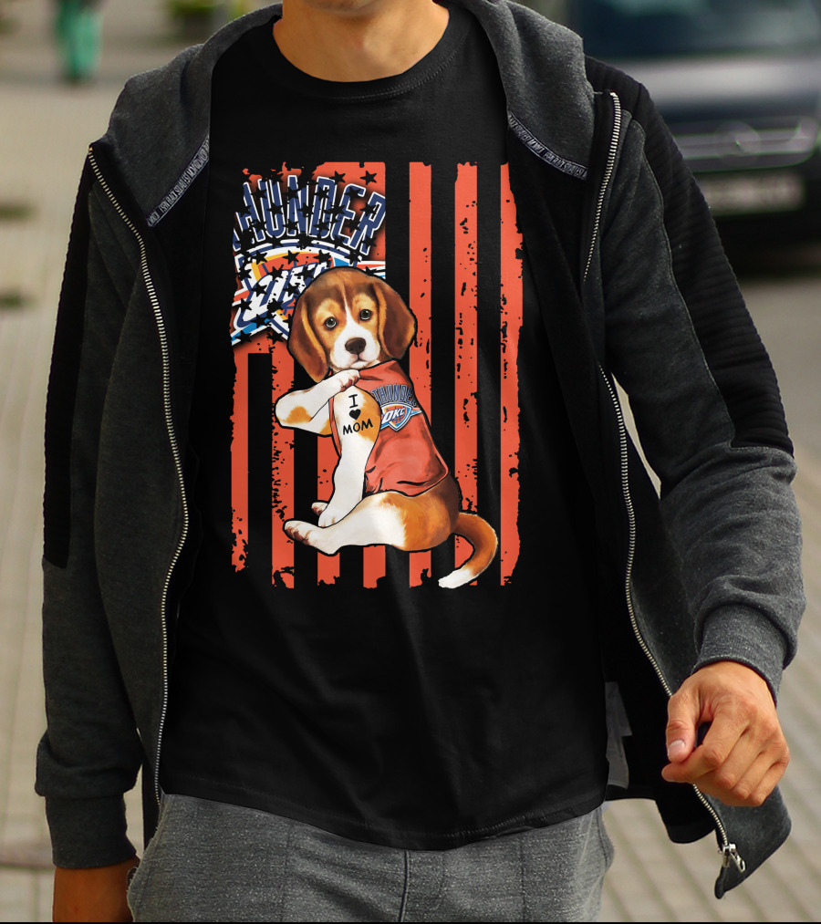 Oklahoma City Thunder Beagle Puppy Tattoo I Love Mom T-Shirt