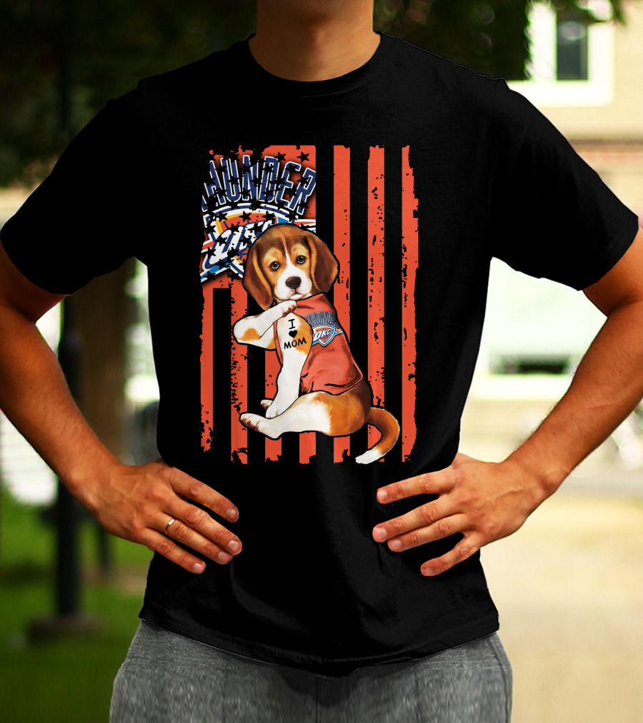 Oklahoma City Thunder Beagle Puppy Tattoo I Love Mom T-Shirt