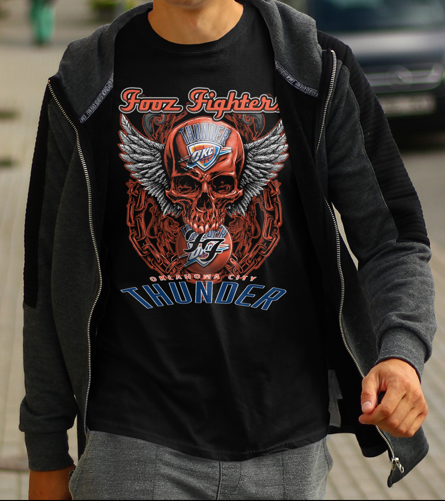 Foo Fighters Oklahoma City Thunder OKC Skull Wings T-Shirt