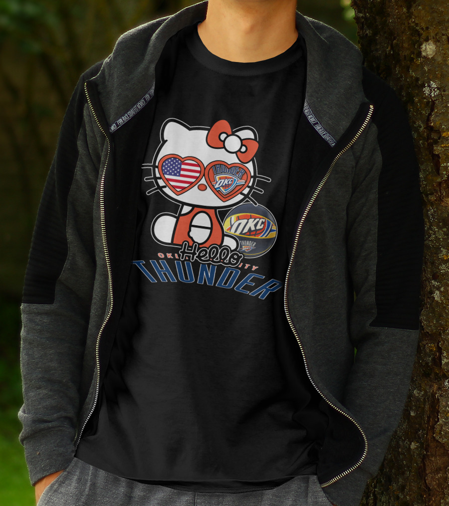 Hello Kitty Oklahoma City Thunder OKC Basketball USA Flag T-Shirt