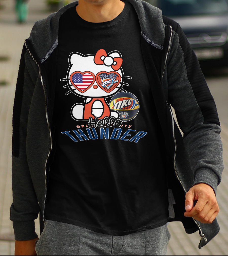 Hello Kitty Oklahoma City Thunder OKC Basketball USA Flag T-Shirt