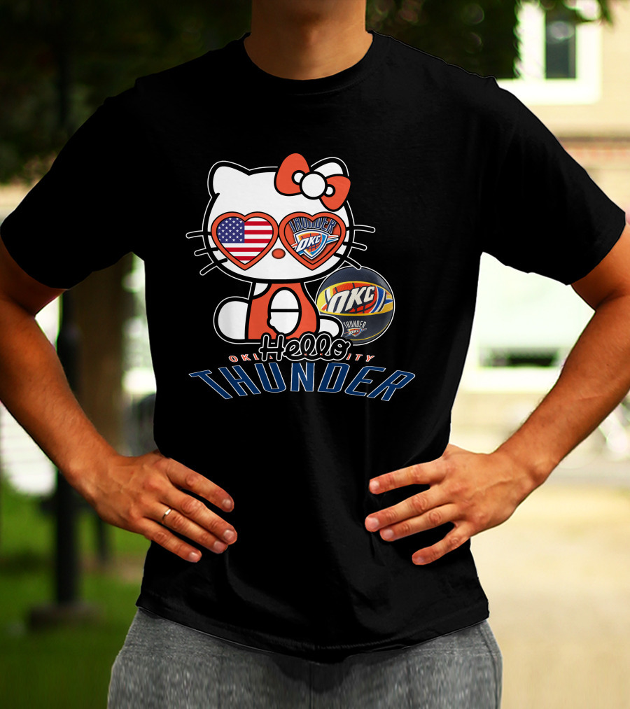 Hello Kitty Oklahoma City Thunder OKC Basketball USA Flag T-Shirt