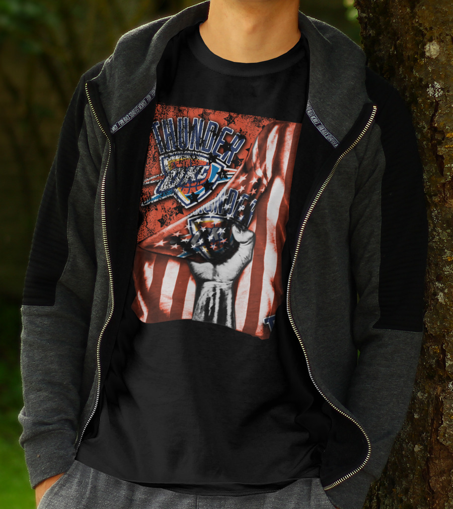 Thunder OKC Basketball Flag Grunge Print T-Shirt