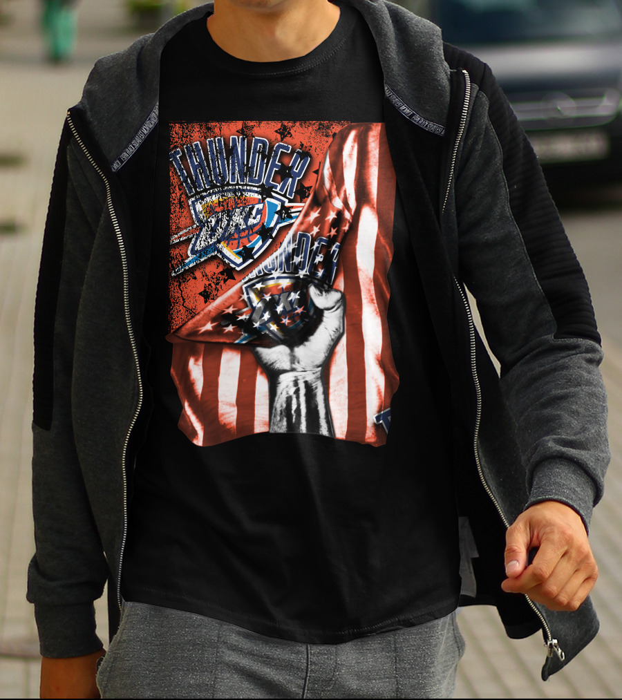 Thunder OKC Basketball Flag Grunge Print T-Shirt