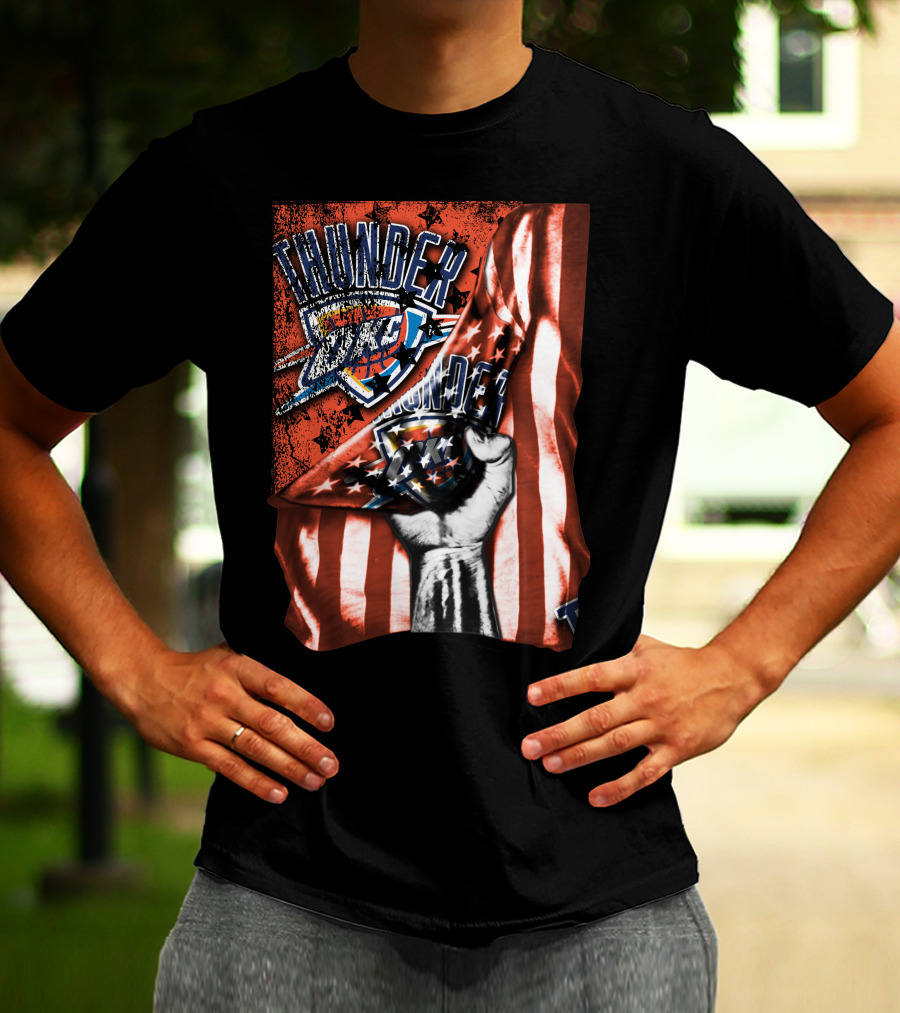 Thunder OKC Basketball Flag Grunge Print T-Shirt