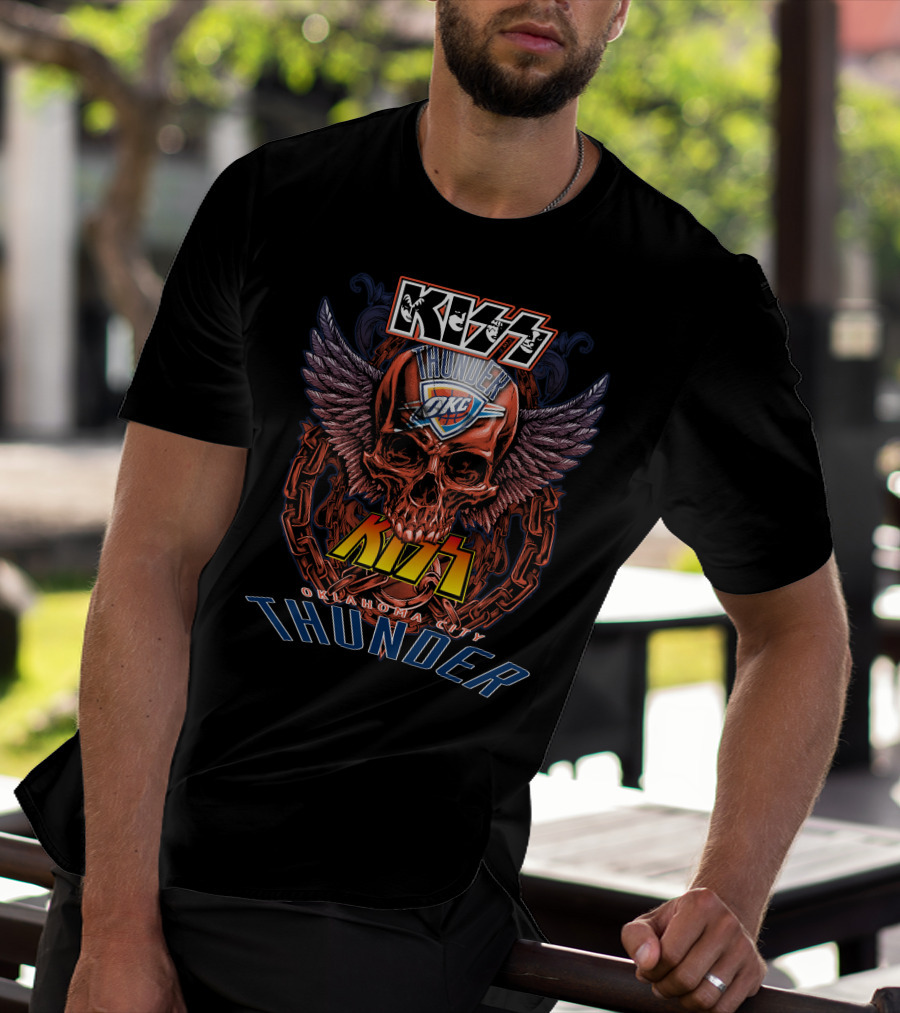 Kiss Oklahoma City Thunder Skull Wings T-Shirt