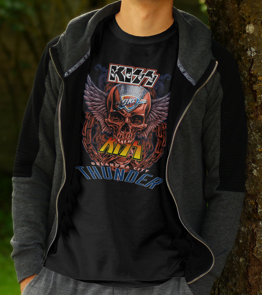 Kiss Oklahoma City Thunder Skull Wings T-Shirt