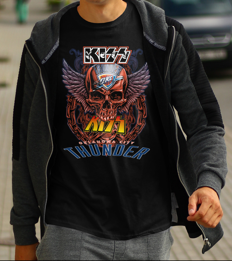 Kiss Oklahoma City Thunder Skull Wings T-Shirt