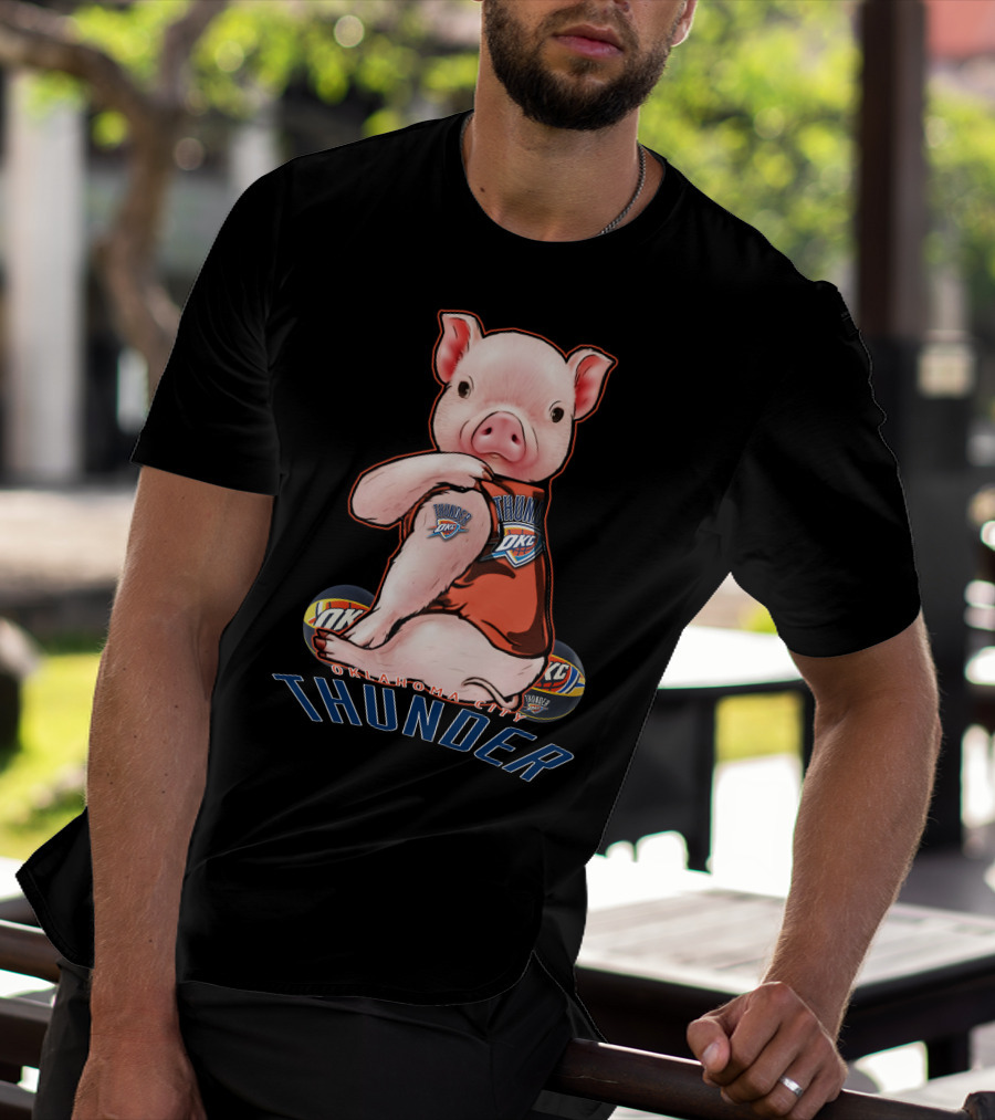 Pig Wearing Oklahoma City Thunder Basketball Jersey T-Shirt