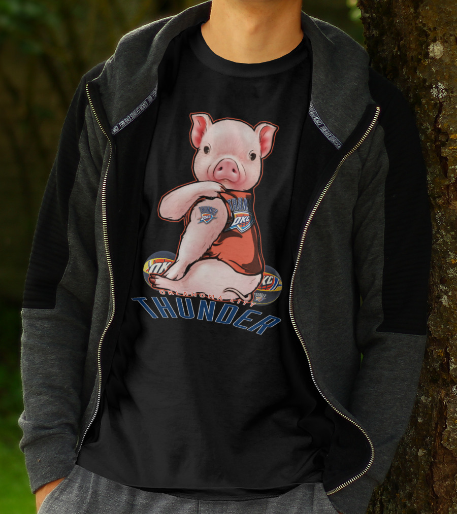 Pig Wearing Oklahoma City Thunder Basketball Jersey T-Shirt