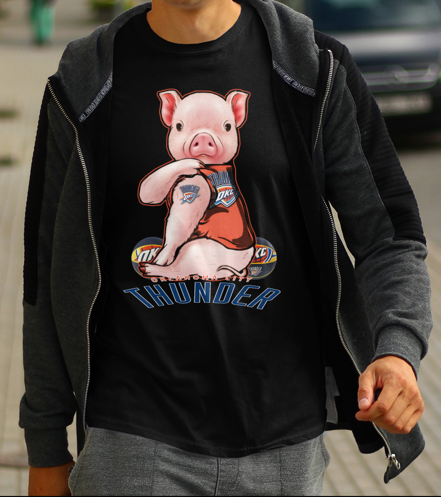 Pig Wearing Oklahoma City Thunder Basketball Jersey T-Shirt