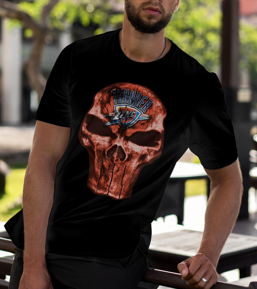 Skull Oklahoma City Thunder Logo Thunder T-Shirt