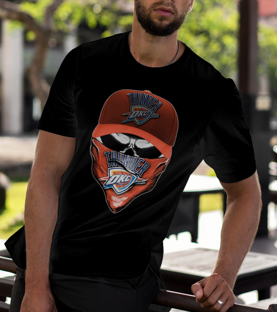 Thunder OKC Skull Basketball Fan Mask T-Shirt