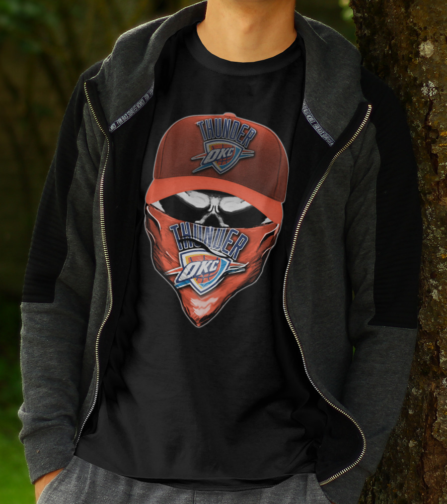 Thunder OKC Skull Basketball Fan Mask T-Shirt