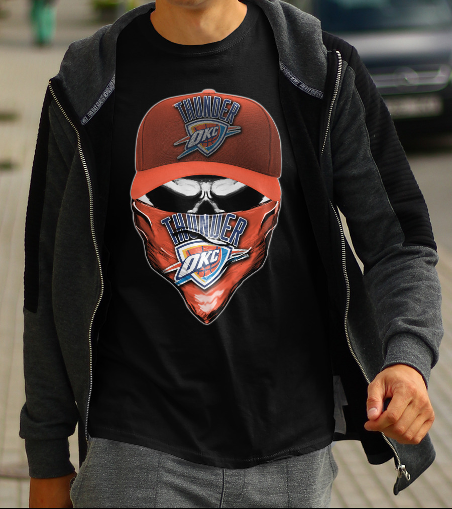 Thunder OKC Skull Basketball Fan Mask T-Shirt