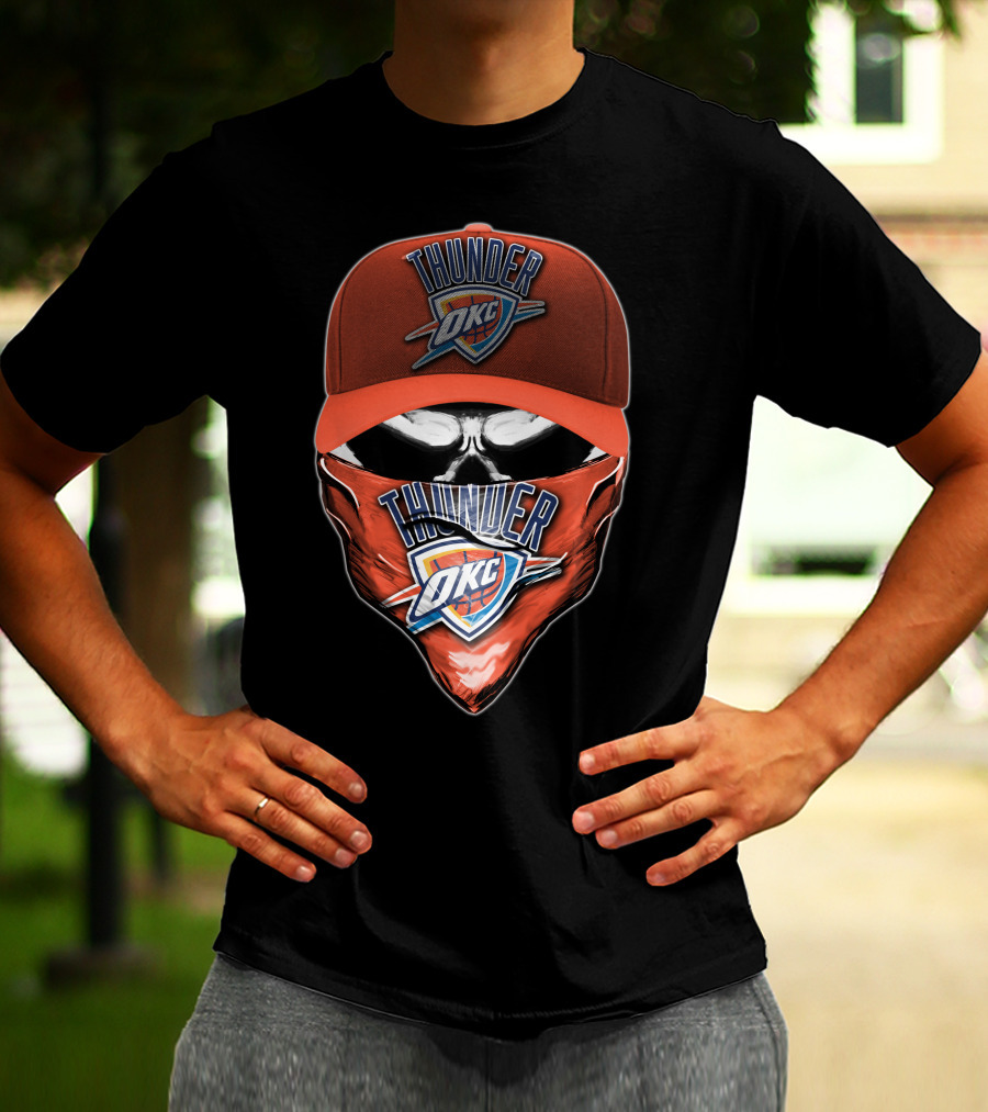 Thunder OKC Skull Basketball Fan Mask T-Shirt