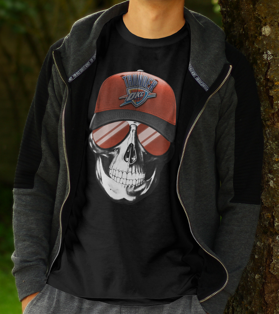 Skull With Oklahoma City Thunder Cap And Sunglasses T-Shirt