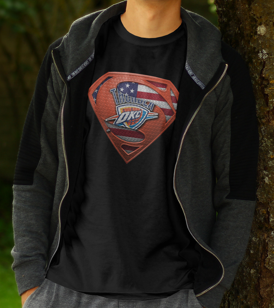 Oklahoma City Thunder Superman American Flag T-Shirt