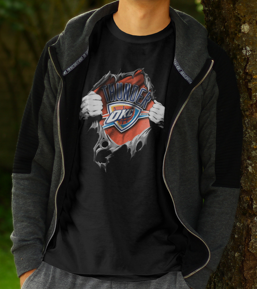 Torn Thunder OKC Basketball Fan T-Shirt