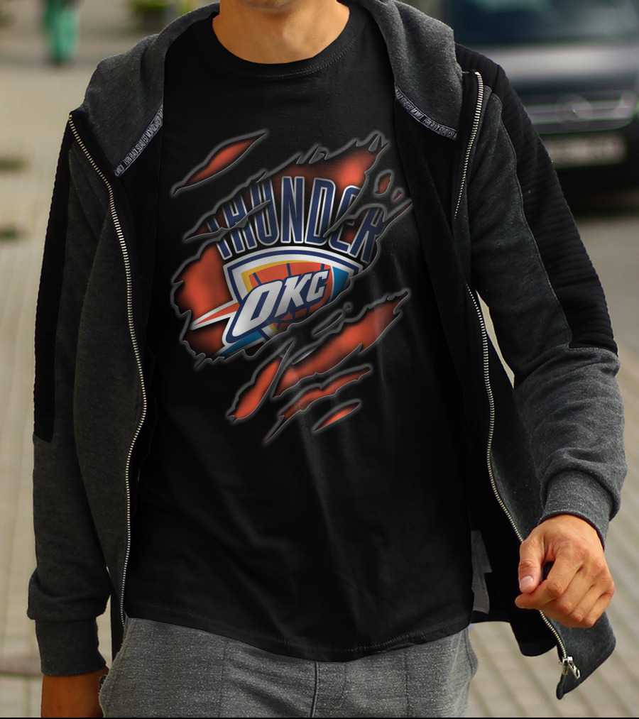 Torn OKC Thunder Logo Ripped T-Shirt