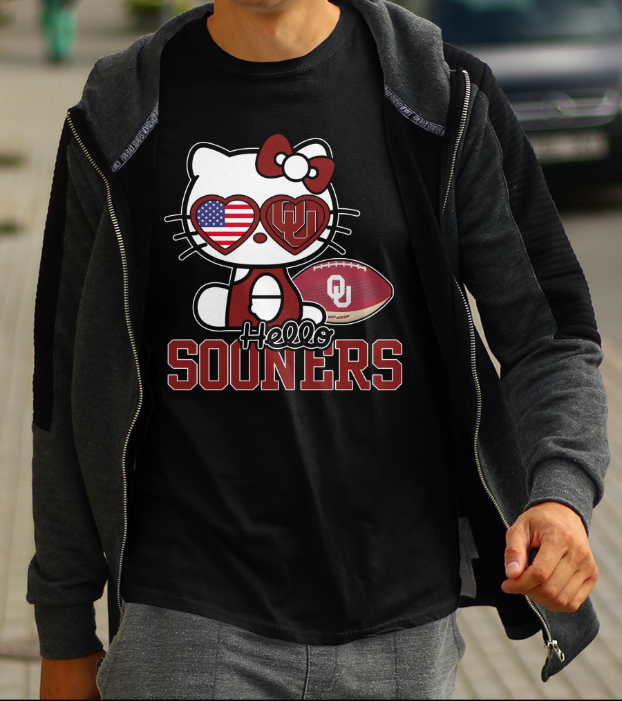 Hello Kitty Oklahoma Sooners Football American Flag T-Shirt