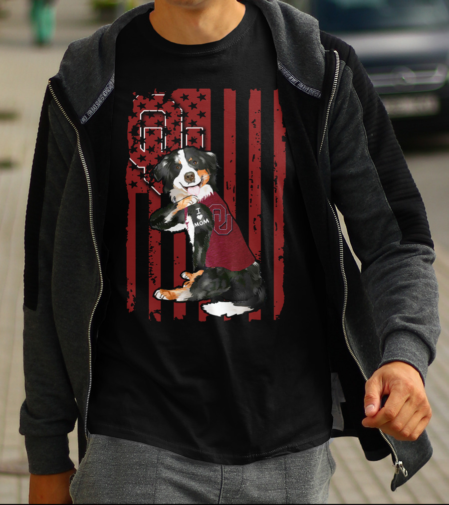Border Collie I Mom Oklahoma Sooners OU American Flag T-Shirt