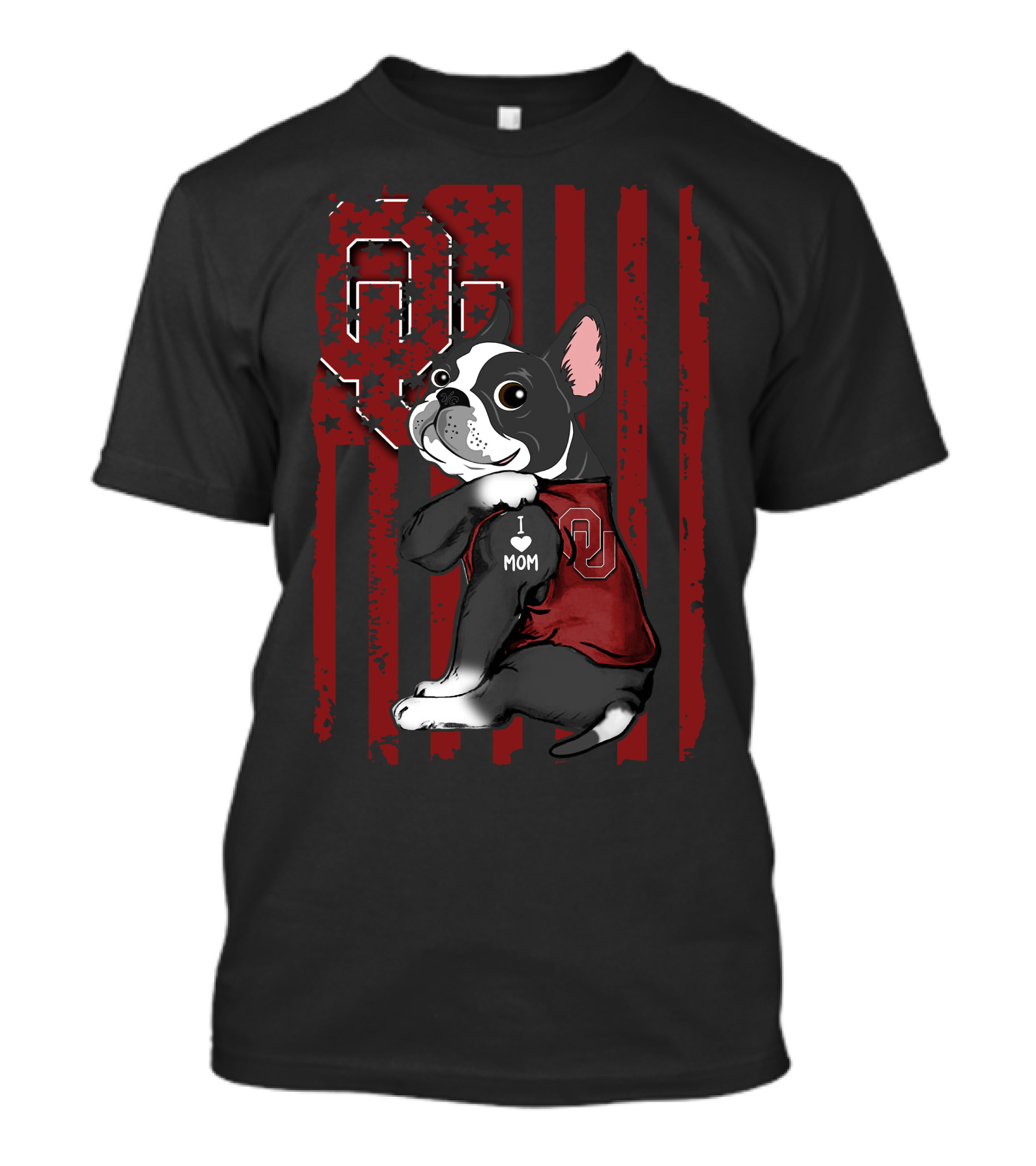 Boston Terrier I Heart Mom Oklahoma Sooners T-Shirt