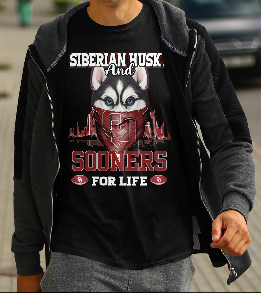 Siberian Husky And Sooners For Life OU Football T-Shirt