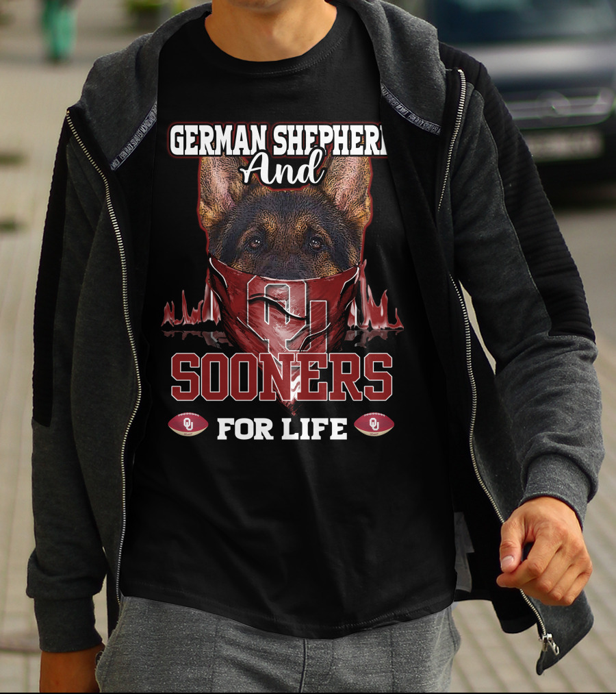 German Shepherd And Sooners For Life Oklahoma T-Shirt
