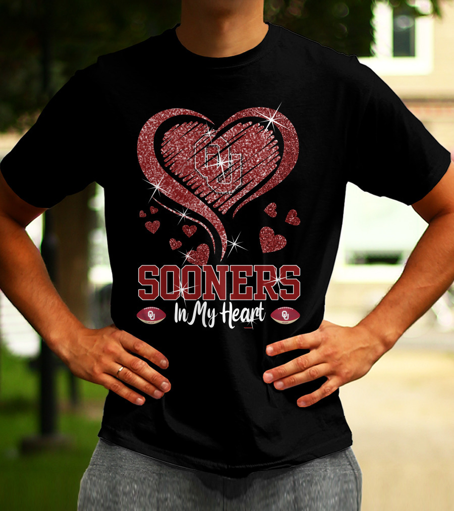 Sooners In My Heart OU Football Love Sparkle Hearts T-Shirt