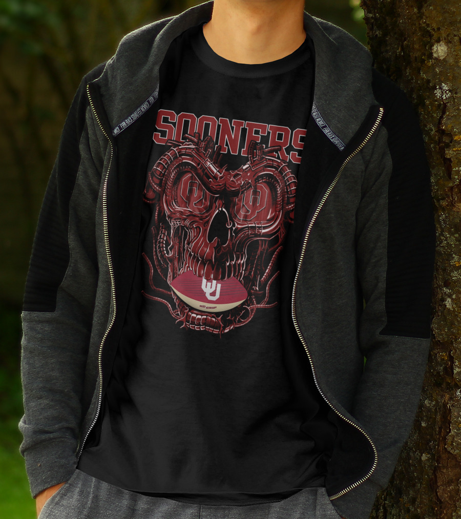 Sooners Dragonskull Football OU Logo Skull T-Shirt