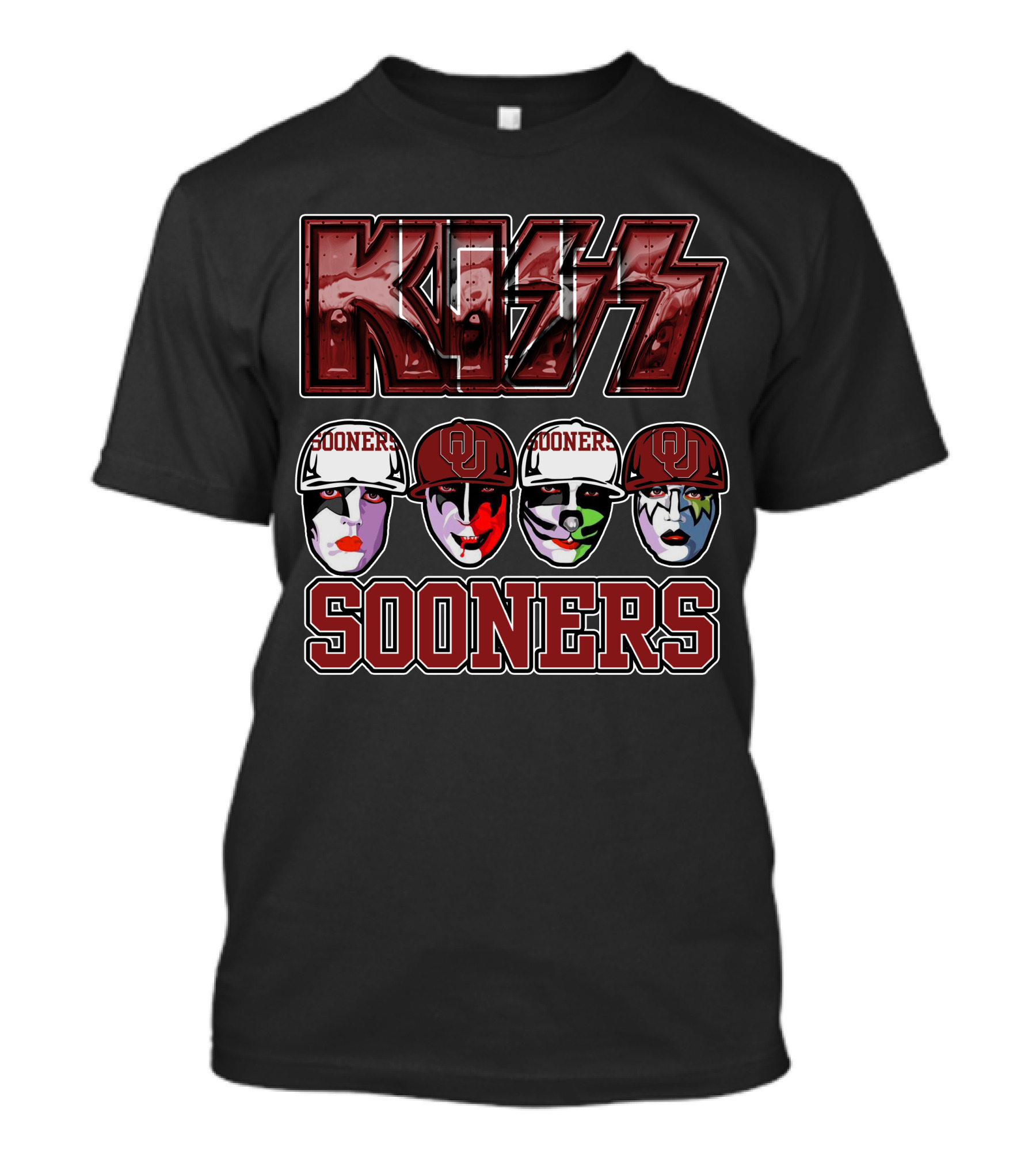KISS Sooners Oklahoma Faces In Makeup And Hats T-Shirt